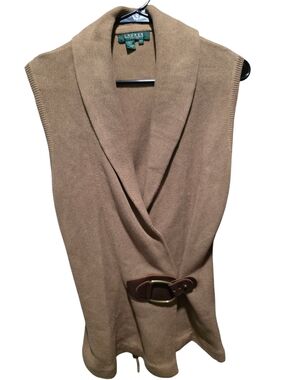 Women's Lauren Ralph Lauren Sleeveless Belted Knit Vest - Camel Size P/S
